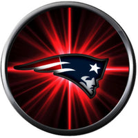 NFL New England Patriots White Leather Football Fan Pats & Red Burst Bracelet W/2 18MM - 20MM Snap Charms