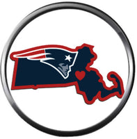 NFL Football Fan New England Patriots Blue Leather Bracelet W/ Cool Logo And State 18MM - 20MM Snap Charms
