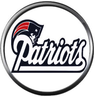 NFL Football Fan New England Patriots Blue Leather Bracelet W/ Circle Logo Pats On 2  18MM - 20MM Snap Charms