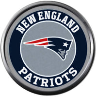 NFL Football Fan New England Patriots Red Leather Bracelet W/ Circle Logo & Helmet On Blue 18MM - 20MM Snap Charms