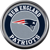NFL Football Fan New England Patriots Red Leather Bracelet W/ Circle Logo & Helmet On Blue 18MM - 20MM Snap Charms