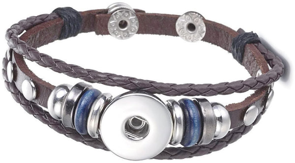 Brown With Blue Beads DIY Leather Bracelet Multiple Colors for 18MM - 20MM Snap Jewelry Build Your Own Unique