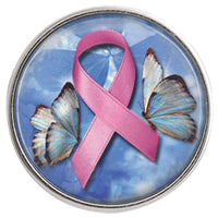 Blue Butterfly Pink Breast Cancer Ribbon Survivor Cure By Awareness 18MM - 20MM Snap Jewelry Charm