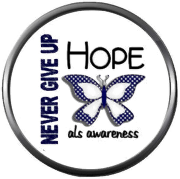 Never Give Up ALS Lou Gehrigs Disease Awareness Ribbon Hope Find The Cure 18MM - 20MM Snap Jewelry Charm