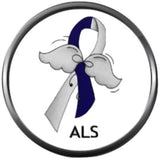 ALS Lou Gehrigs Disease Awareness Ribbon With Angel Wings Hope Find The Cure 18MM - 20MM Snap Jewelry Charm