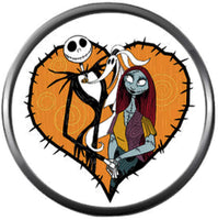 Nightmare Before Christmas Jack Skellington And Sally In Stitched Heart 18MM - 20MM Charm for Snap Jewelry
