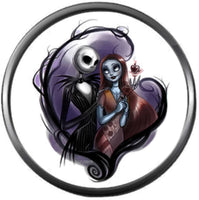 Nightmare Before Christmas Jack Skellington And Sally In Purple Heart 18MM - 20MM Charm for Snap Jewelry