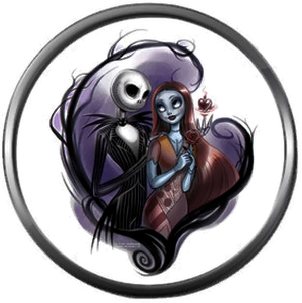 Nightmare Before Christmas Jack Skellington And Sally In Purple Heart 18MM - 20MM Charm for Snap Jewelry
