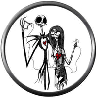 Nightmare Before Christmas Jack Skellington And Sally Sew Hearts 18MM - 20MM Charm for Snap Jewelry