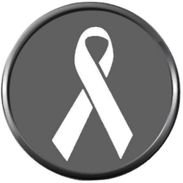 Lung Cancer White Ribbon On Gray Support Awareness Find The Cure 18MM - 20MM Snap Jewelry Charm
