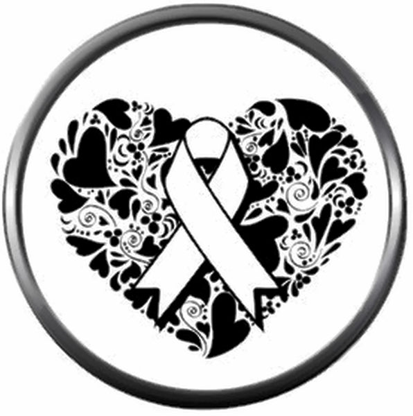 Lung Cancer White Ribbon Heart Awareness Hope Find The Cure 18MM - 20MM Snap Jewelry Charm