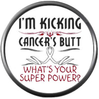 Lung Cancer White Ribbon Superpower Kicking Butt Support Awareness Find The Cure 18MM - 20MM Snap Jewelry Charm