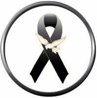 Melanoma Skin Cancer Black Awareness Ribbon With Dove Support Hope Believe 18MM - 20MM Snap Jewelry Charm