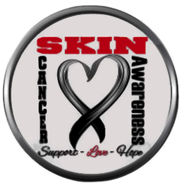 Melanoma Skin Cancer Black Awareness Ribbon Support Hope Believe 18MM - 20MM Snap Jewelry Charm