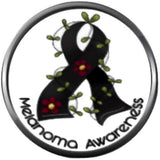 Flower Vine Melanoma Skin Cancer Survivor Black Awareness Ribbon Support 18MM - 20MM Snap Jewelry Charm