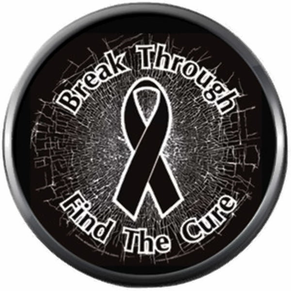 Break Through Melanoma Skin Cancer Survivor Black Awareness Ribbon Support 18MM - 20MM Snap Jewelry Charm