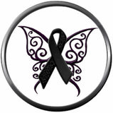 Butterfly Melanoma Skin Cancer Survivor Black Awareness Ribbon Support 18MM - 20MM Snap Jewelry Charm