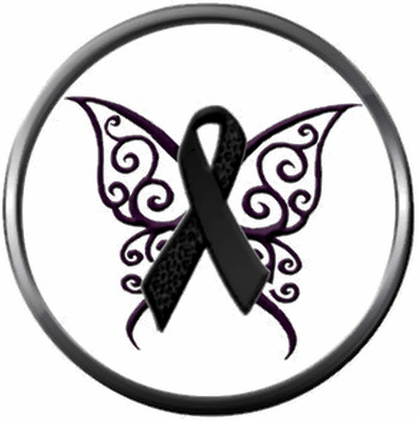Butterfly Melanoma Skin Cancer Survivor Black Awareness Ribbon Support 18MM - 20MM Snap Jewelry Charm