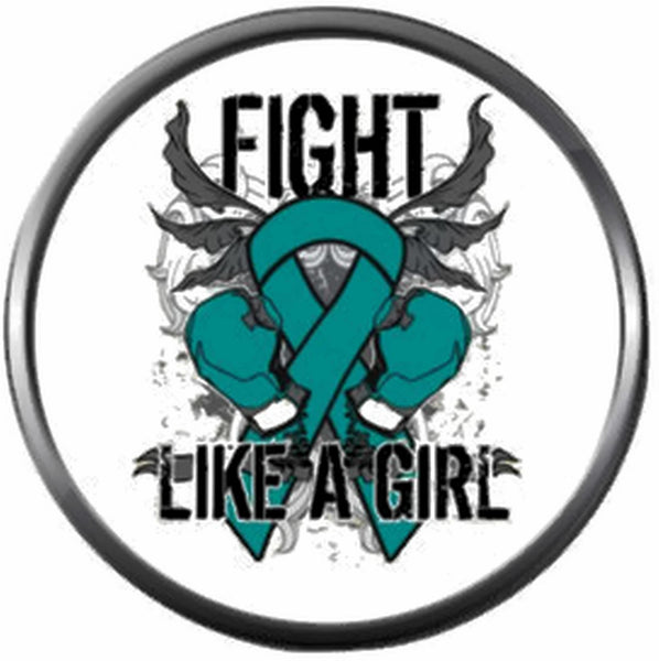 Fight Ovarian Cancer Girl Teal Ribbon Support Awareness Believe Find Cure 18MM - 20MM Snap Jewelry Charm