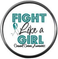 Fight Cervical Cancer Girl Survivor Teal White Awareness Ribbon Support Believe Find Cure 18MM - 20MM Snap Jewelry Charm