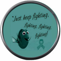 Dory Keep Fighting Ovarian Cancer Teal Ribbon Support Awareness Believe Find Cure 18MM - 20MM Snap Jewelry Charm