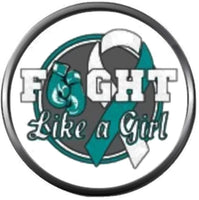Fight Cervical Cancer Girl Teal White Awareness Ribbon Support 18MM - 20MM Snap Charm