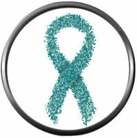 Dot Art Ovarian Cancer Teal Ribbon Support Awareness Believe Find Cure 18MM - 20MM Snap Jewelry Charm