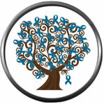 Ovarian Cancer Teal Ribbon Tree Support Awareness Believe Find Cure 18MM - 20MM Snap Jewelry Charm