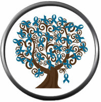 Ovarian Cancer Teal Ribbon Tree Support Awareness Believe Find Cure 18MM - 20MM Snap Jewelry Charm