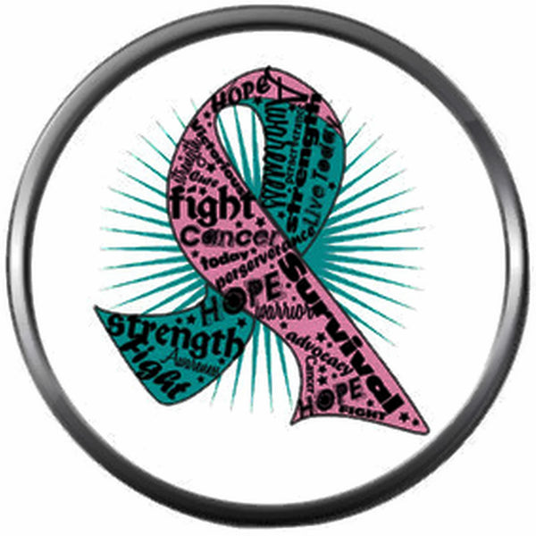 Cool Art Thyroid Cancer Fight Teal Pink Blue Awareness Ribbon Support Believe Find Cure 18MM - 20MM Snap Jewelry Charm