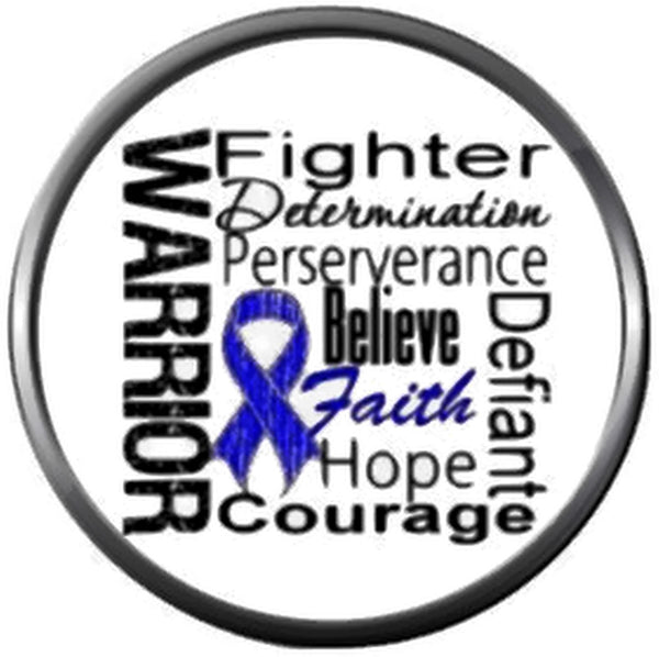Courage Faith Strength Hope Colon Cancer Warrior Blue Ribbon Support Awareness Believe Find The Cure 18MM - 20MM Snap Jewelry Charm