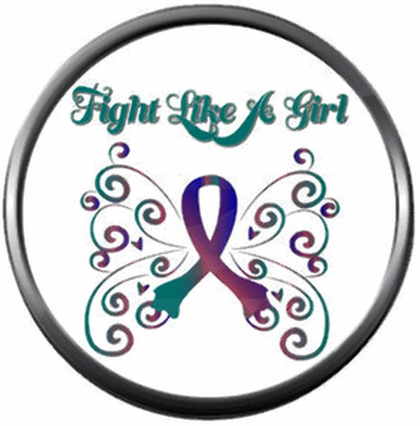 Girl Fight Thyroid Cancer Teal Pink Blue Awareness Ribbon Support Believe Find Cure 18MM - 20MM Snap Jewelry Charm
