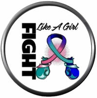 Fight Thyroid Cancer Girl Teal Pink Blue Awareness Ribbon Support Believe Find Cure 18MM - 20MM Snap Jewelry Charm
