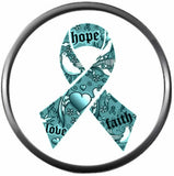 Hope Faith Love On Ovarian Cancer Teal Awareness Ribbon Support Believe Find Cure 18MM - 20MM Snap Jewelry Charm