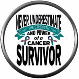 Power Thyroid Cancer Survivor Fight Teal Pink Blue Awareness Ribbon Support Believe Find Cure 18MM - 20MM Snap Jewelry Charm