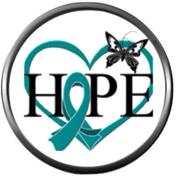 Butterfly Heart Hope Ovarian Cancer Teal Ribbon Support Awareness Believe Find Cure 18MM - 20MM Snap Jewelry Charm