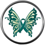 Beautiful Butterfly Ovarian Cancer Teal Ribbon Support Awareness Believe Find Cure 18MM - 20MM Snap Jewelry Charm