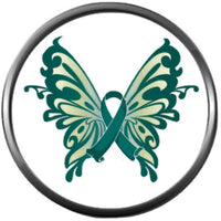Beautiful Butterfly Ovarian Cancer Teal Ribbon Support Awareness Believe Find Cure 18MM - 20MM Snap Jewelry Charm