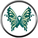 Beautiful Butterfly Ovarian Cancer Teal Ribbon Support Awareness Believe Find Cure 18MM - 20MM Snap Jewelry Charm