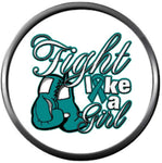 Girl Warrior Fight Ovarian Cancer Teal Ribbon Support Awareness Believe Find Cure 18MM - 20MM Snap Jewelry Charm