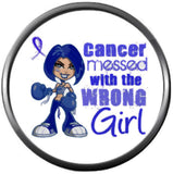 Colon Cancer Messed With Wrong Girl Blue Ribbon Support Awareness Faith Hope Believe Find The Cure 18MM - 20MM Snap Jewelry Charm