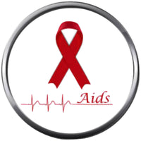HIV AIDS Red Awareness Ribbon With Heart Beat Wear For Hope Find The Cure 18MM - 20MM Snap Jewelry Charm