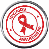 HIV AIDS Red Awareness Ribbon In Circle Wear For Hope Find The Cure 18MM - 20MM Snap Jewelry Charm