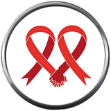 Two Ribbons Holding Hands Together HIV And AIDS Red Awareness Ribbon Wear For Hope Find The Cure 18MM - 20MM Snap Jewelry Charm