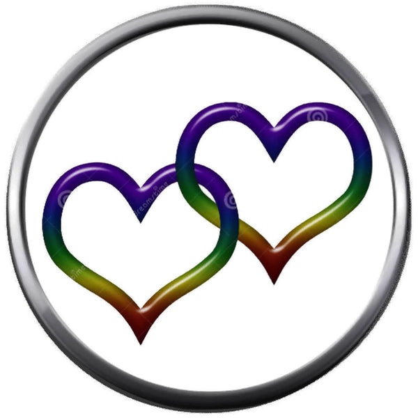 Two Hearts Intertwined Colorful Rainbow Pride Gay Lesbian Transgender Pride LGBT LGBTQ 18MM - 20MM Snap Jewelry Charm