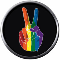 Rainbow Peace Sign Fingers Gay Lesbian Transgender Pride LGBTQ 18MM - 20MM Snap Jewelry Charm