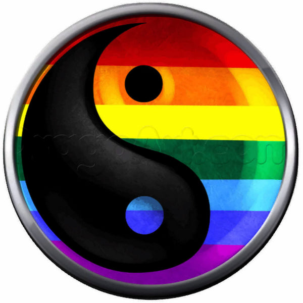 Rainbow Cool Yin and Yang Peace Gay Lesbian Transgender Pride LGBTQ 18MM - 20MM Snap Jewelry Charm