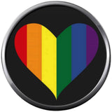 Rainbow Heart On Black Gay Lesbian Transgender Pride LGBTQ 18MM - 20MM Snap Jewelry Charm