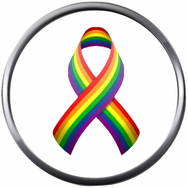 Rainbow Awareness Ribbon Pride Symbols Gay Lesbian Transgender Pride LGBT LGBTQ 18MM - 20MM Snap Jewelry Charm