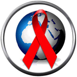 World Globe With HIV AIDS Red Awareness Ribbon Wear For Hope Find The Cure 18MM - 20MM Snap Jewelry Charm